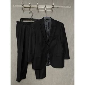 Jos A Bank Suit Men 42R Black Striped Signature Gold 2B Academia 36X28 Pant Luxe